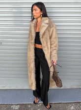 End Of Beginning Faux Fur Longline Jacket Beige