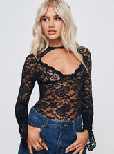 Giallo Long Sleeve Bodysuit Black