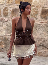 Movies End Halter Top Brown