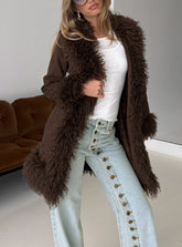 Josefina Faux Fur Detail Jacket Chocolate