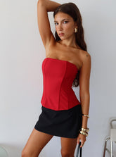 Kaetlyn Strapless Corset Top Red