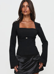 Flounce Long Sleeve Top Black