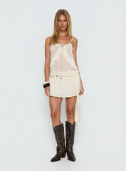 Skinny Dipping Ruffle Sheer Top Cream