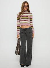 Dolley Star Stitch Mid Rise Wide Leg Jean Grey Wash