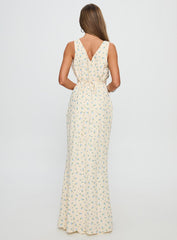 Manolia Textured Maxi Dress Cream Floral