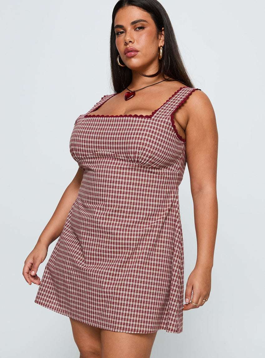 Dasha Mini Dress Red Check Curve – Petal Polly
