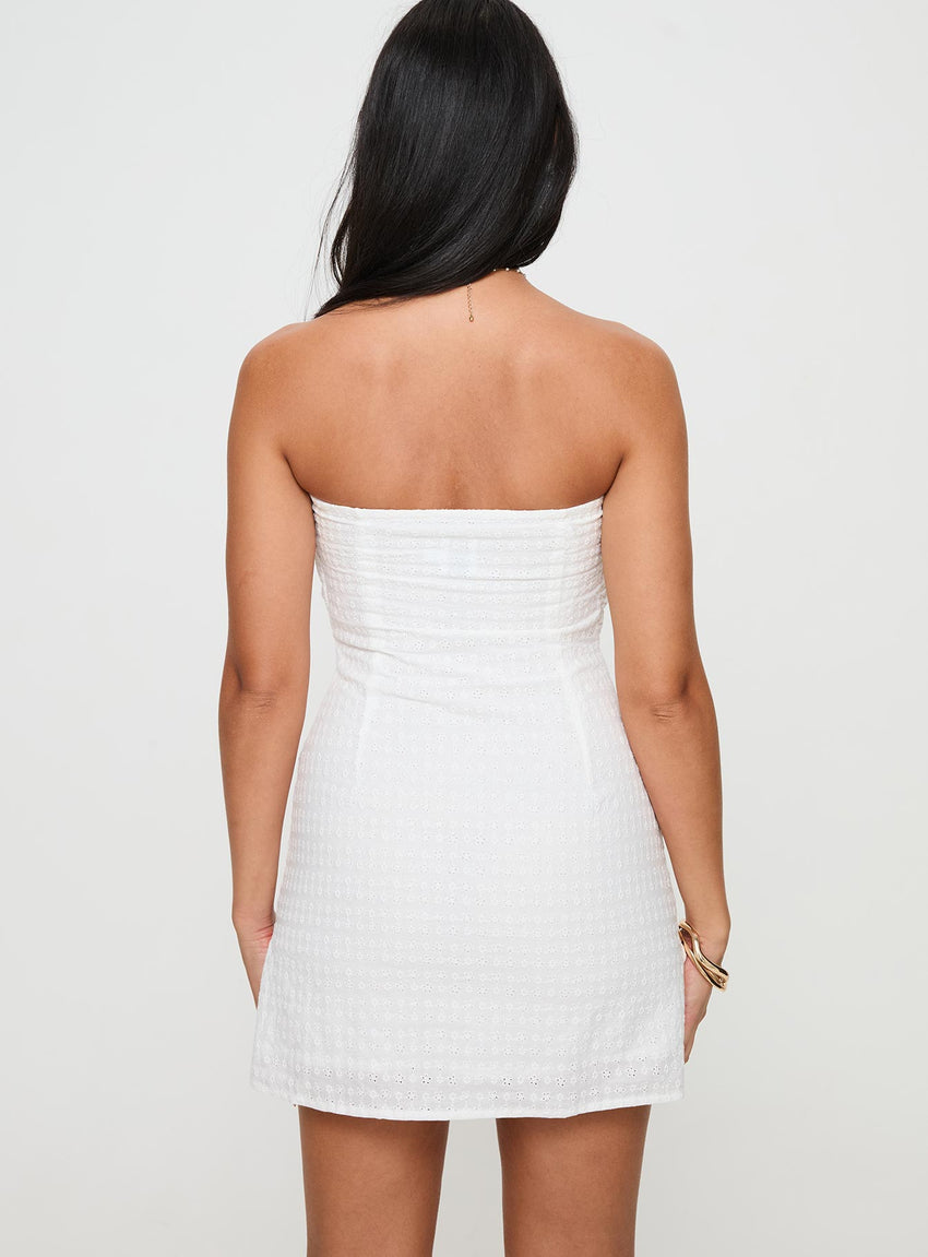 Irena Broderie Strapless Mini Dress White – Petal Polly