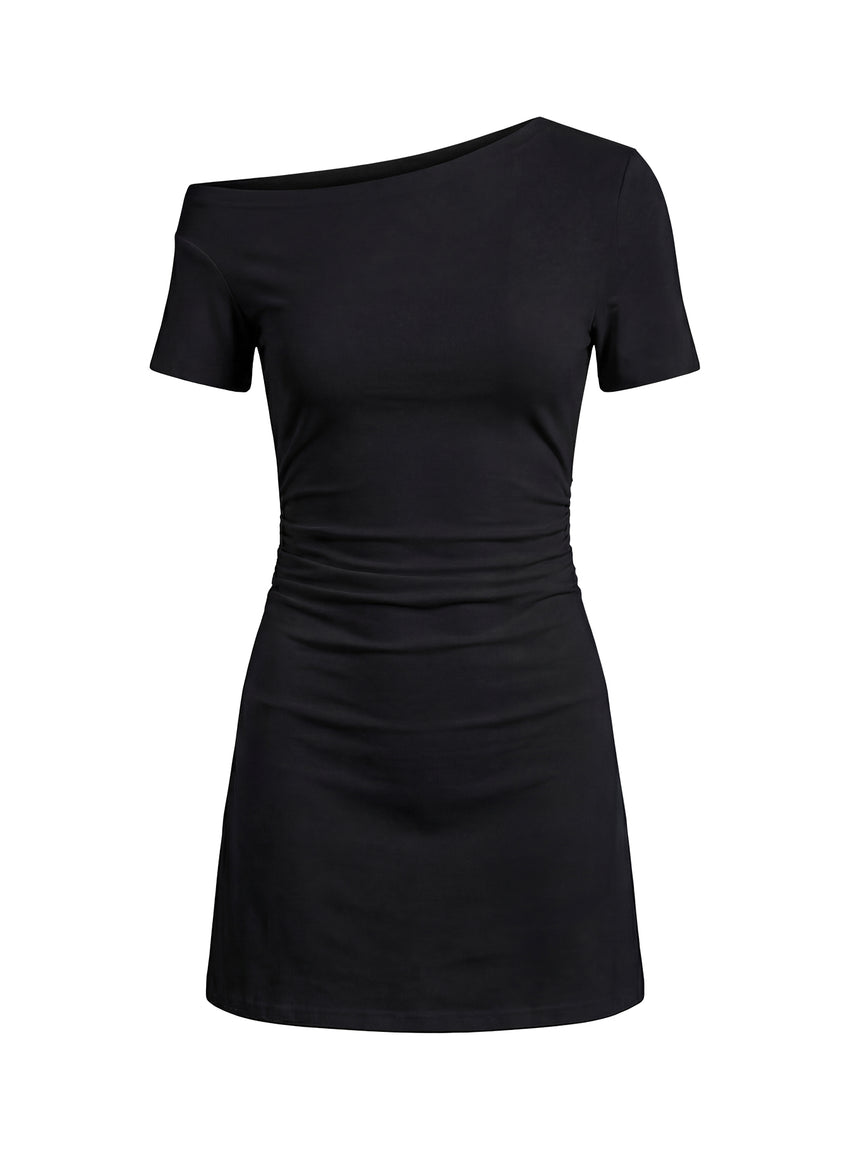 Avriana Off Shoulder T-Shirt Mini Dress Black – Petal Polly