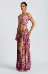 Saira Maxi Skirt - Magenta Orchid Print